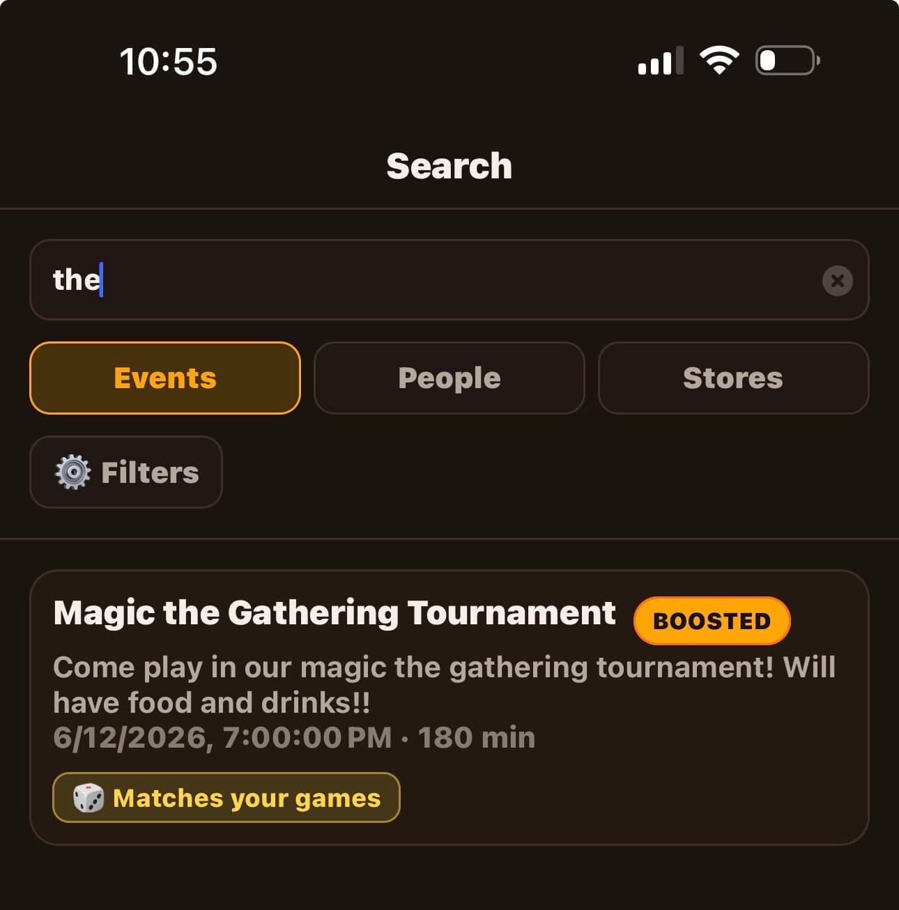 A boosted event in Discover — clearly labeled, with the boost badge