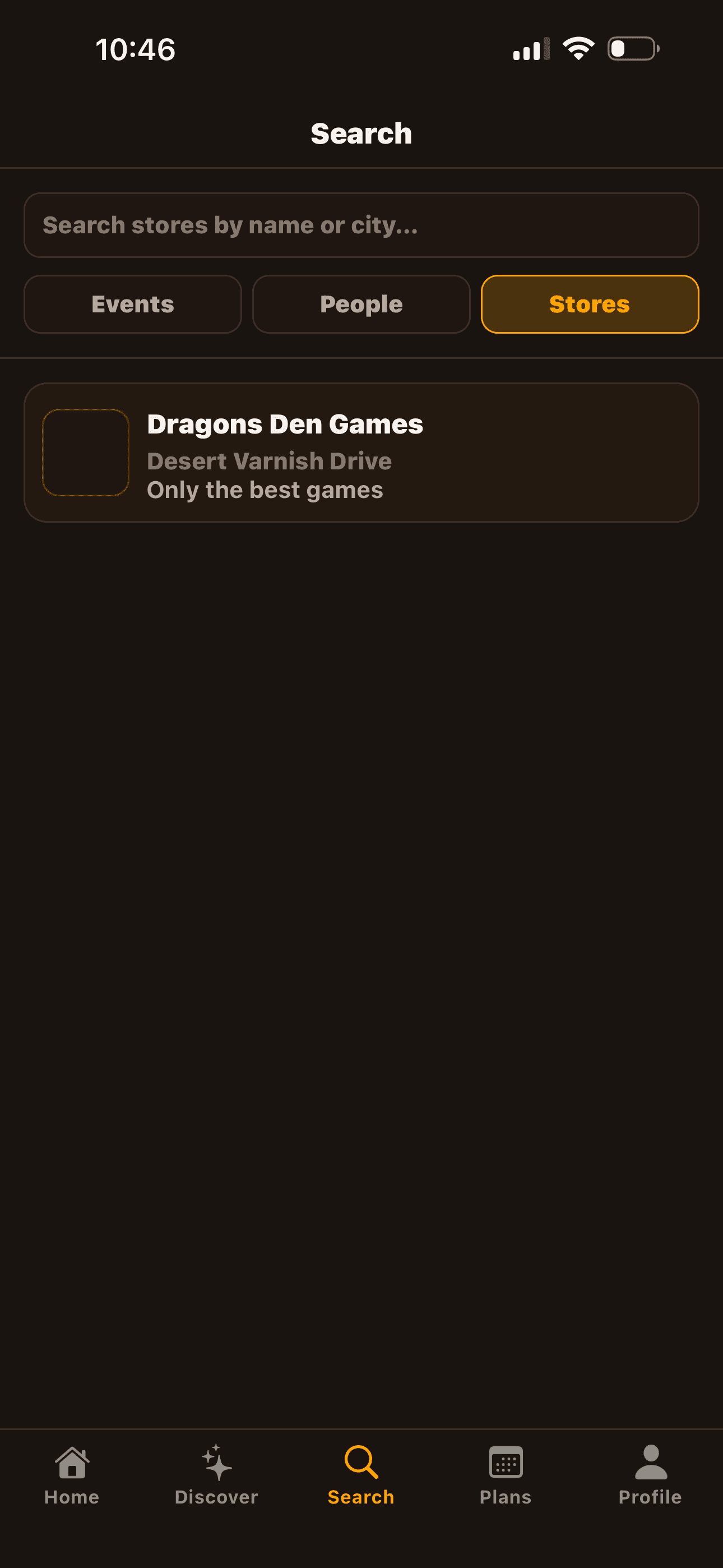 Search results filtered to nearby local game stores
